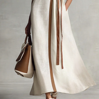 Women's Sleeveless V-Neck Tie-Waist Cotton Linen Maxi Dress MDZ1153B7BA