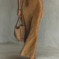 Women's Suede Single-breasted Lapel Belt Maxi Dress MDA1205H8Y