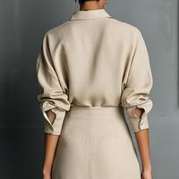 Women's Beige Cotton Blend Shirt And Skirt Set MDA1985H0T