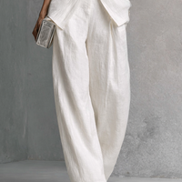 Women's Elegant White Cotton Linen Sleeveless Top and Wide-Leg Pants Set MDZ0221B1BA