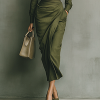 Women's Army Green Cotton Blended Maxi Dress MDA2281I8T