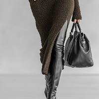 Women's Slim Fit Plush Knitted High Neck Side Slit Midi Dress MDA1401J4Y