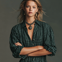 Women's Plaid Long Sleeve Shirt Maxi Dress MDA1241H2Y