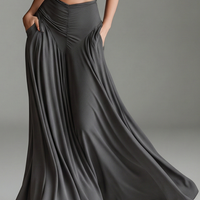 Women's Charcoal Gray Stretch Knit Dress With Turtleneck Halter & Cutout Waist, Timeless Minimalist Elegant Style Dress MDZ0960B2I