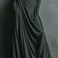 Women's Charcoal Elegant Stretch Polyester-Cotton Blend Turtleneck Draped Maxi Dress MDA1727J1I