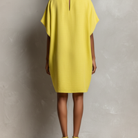 Women’s Lime Yellow Linen-Blend Batwing Sleeve Patch Pocket Shift Dress MDZ2671C3T