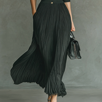 Women's Solid Color Pleated Lapel Waist Long Sleeve Maxi Dress MDA0826G1Y