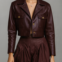 Women's Minimalist Faux Leather Short Jacket MDA1579L7Y
