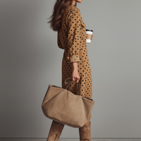 Women's Polka Dot Faux Suede Shirt Midi Dress MDA2622I3Y