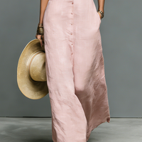 Women's Minimalist Linen-Blend Stand-Collar Single-Breasted Sleeveless Maxi Dress MDZ1049C1Y