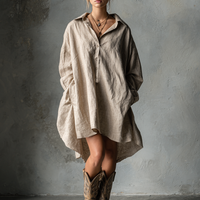 Women's Fashion Loose Cotton And Linen Button Lapel Mini Dress MDA1854H2Y