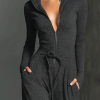 Women's Elegant Knit Sparkling Zipper Front Jumpsuit MDA2560G5I