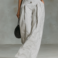 Women's Minimalist Striped Linen Sleeveless Single-Breasted Jumpsuit MDZ1950C7Y