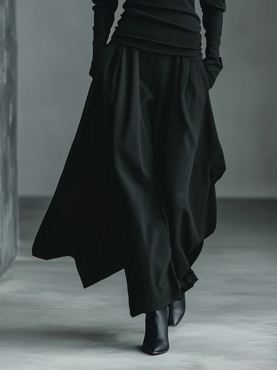 Women's Black Knit Off-Shoulder Fitted Top And Woven Fabric Skirt Set MDA1430K2T