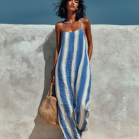 Women's Minimalist Vacation-style Striped Printed Suspender Jumpsuit MDZ1085B0Y