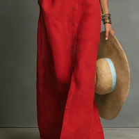 Women's Minimalist Linen-Blend Collared Single-Breasted Sleeveless Maxi Shirt Dress MDZ1011C0Y