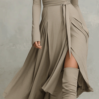 Women’s Elegant Figure-flattering Long Sleeves Knit Blend Midi Dress MDA2446G6I