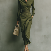 Women's Army Green Cotton Blended Maxi Dress MDA2281I8T