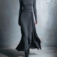Women's Gray Exquisite Stretch Blended Fabric Wrap Dress - Knotted Maxi Dress MDA1401H9I
