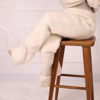 Alpaca Knit Sweater and Pants Set, Cream Fluffy Lounge Knitwear Outfit T2190