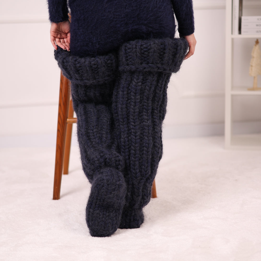 Long Chunky Knit Boot Socks, Over Knee Mohair and Wool Leg Warmers   T2180