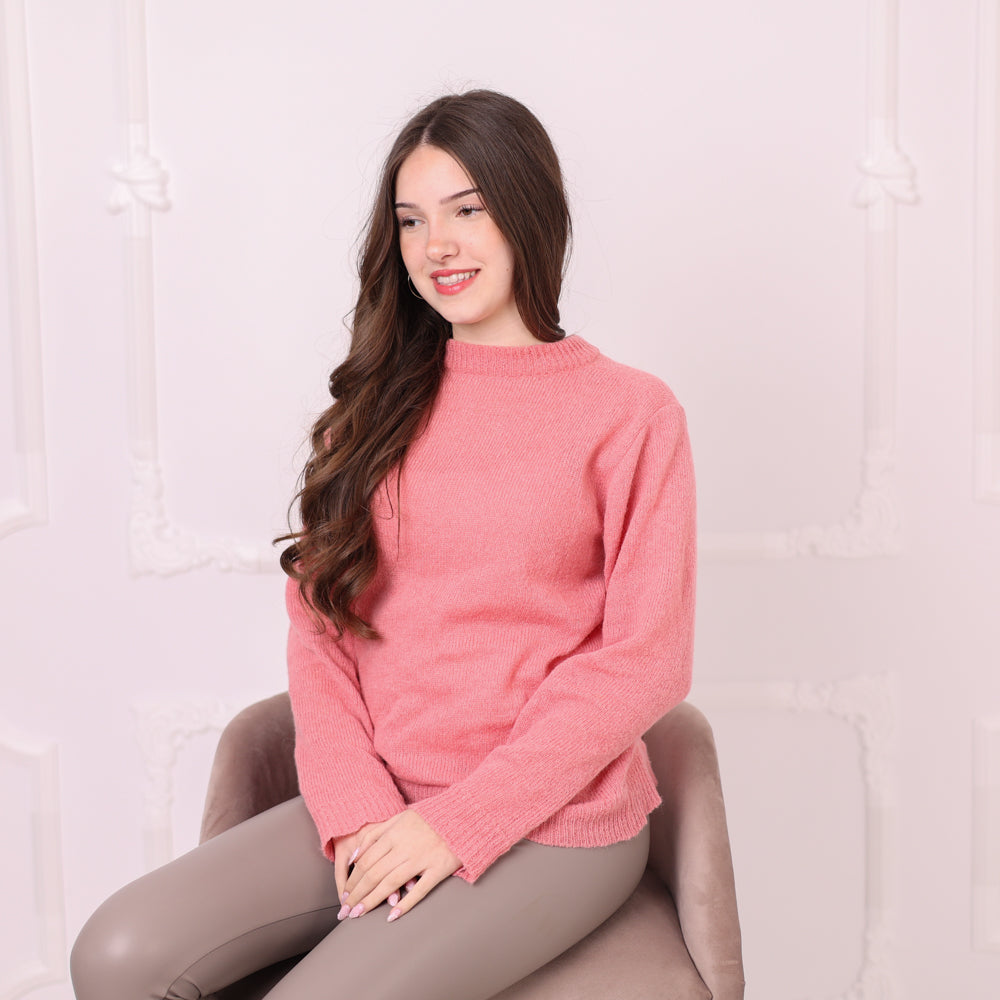 Baby Suri Alpaca Sweater, Pink Lightweight Knit Pullover, Soft Crewneck Alpaca Jumper T2197