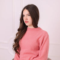 Baby Suri Alpaca Sweater, Pink Lightweight Knit Pullover, Soft Crewneck Alpaca Jumper T2197