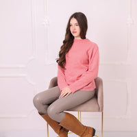 Baby Suri Alpaca Sweater, Pink Lightweight Knit Pullover, Soft Crewneck Alpaca Jumper T2197