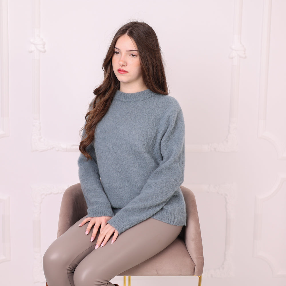 Baby Suri Alpaca Sweater, Soft Fluffy Knit Pullover, Lightweight Crewneck Sweater T2196