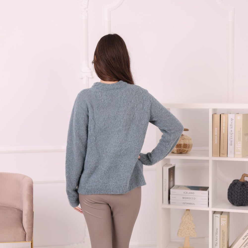 Baby Suri Alpaca Sweater, Soft Fluffy Knit Pullover, Lightweight Crewneck Sweater T2196