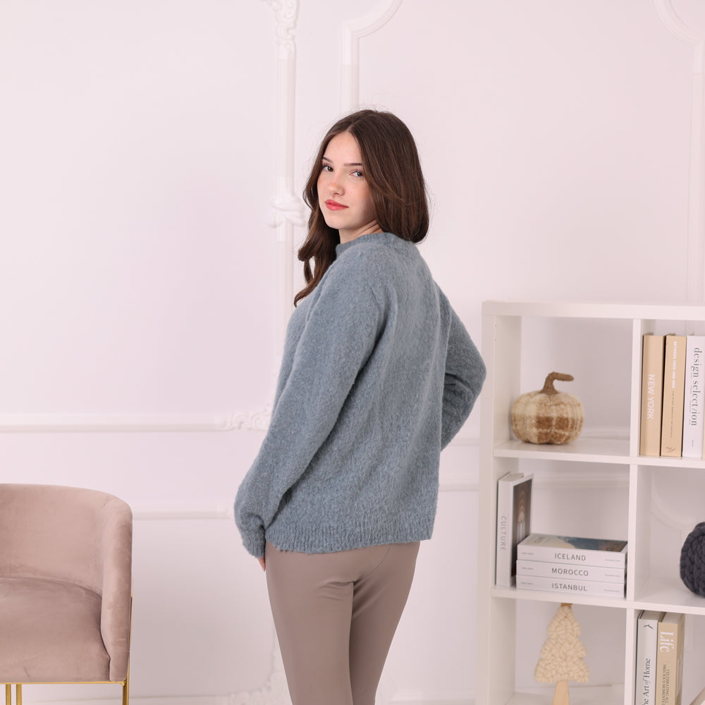 Baby Suri Alpaca Sweater, Soft Fluffy Knit Pullover, Lightweight Crewneck Sweater T2196