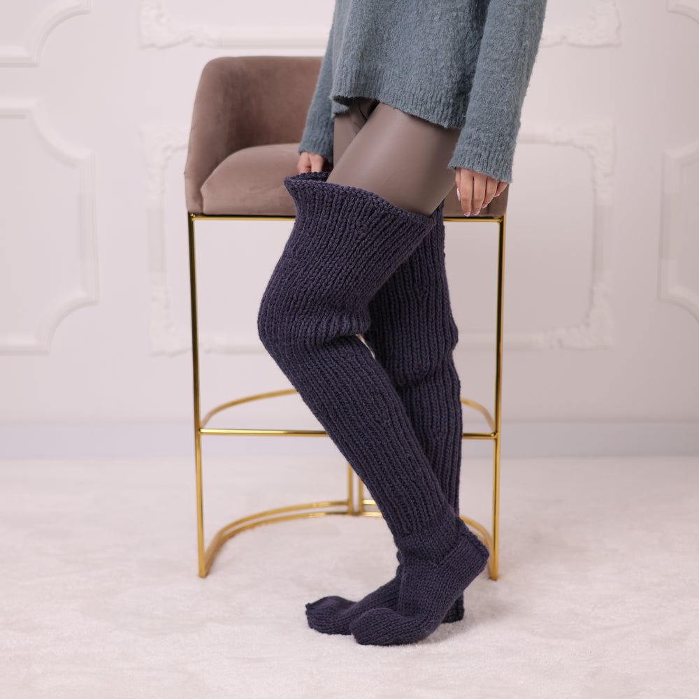 Hand Knitted Full Leg Wool Socks, Chunky Knee High Socks, 100% Wool Boot Socks T2203