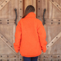 One available in size 3XL, Neon Orange Alpaca Sweater, 15 Strand Knit Turtleneck T2215