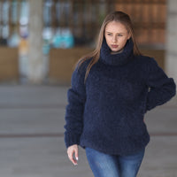 Baby Suri Alpaca Sweater, Fluffy Texture, Hand Knitted Turtleneck, Soft Warm Knit Fit T2218