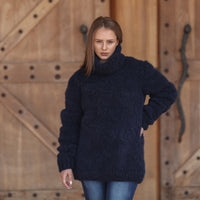 Baby Suri Alpaca Sweater, Fluffy Texture, Hand Knitted Turtleneck, Soft Warm Knit Fit T2218