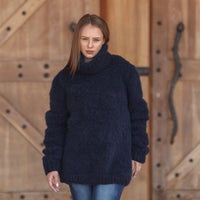 Baby Suri Alpaca Sweater, Fluffy Texture, Hand Knitted Turtleneck, Soft Warm Knit Fit T2218