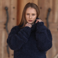 Baby Suri Alpaca Sweater, Fluffy Texture, Hand Knitted Turtleneck, Soft Warm Knit Fit T2218