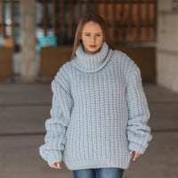 Blue Alpaca Sweater, 15 Strand English Rib Knit, Oversized Fit T2221