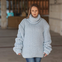 Blue Alpaca Sweater, 15 Strand English Rib Knit, Oversized Fit T2221