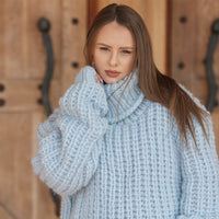 One available in size 7XL,Blue Alpaca Sweater, 15 Strand English Rib Knit, Oversized Fit T2221