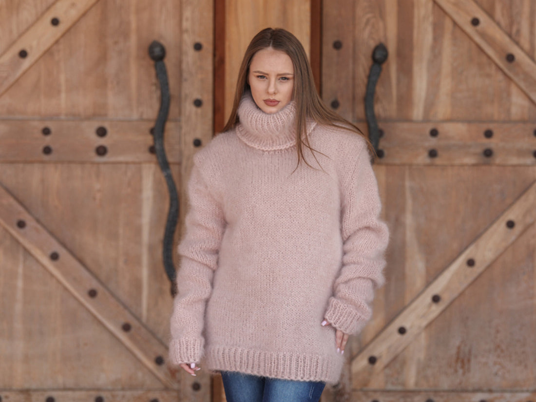 One available in size 3XL, Kid Mohair Turtleneck Sweater, 10 Strand Fluffy Texture T2216