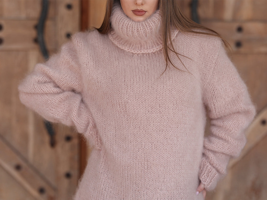 One available in size 3XL, Kid Mohair Turtleneck Sweater, 10 Strand Fluffy Texture T2216