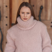 Kid Mohair Turtleneck Sweater, 10 Strand Knit, Fluffy Texture, Hand Knitted Soft Fit T2216