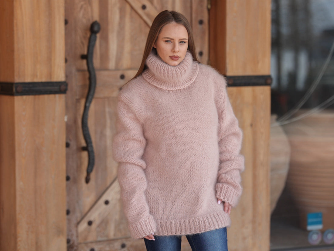 One available in size 3XL, Kid Mohair Turtleneck Sweater, 10 Strand Fluffy Texture T2216