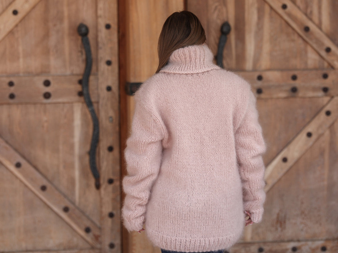 Kid Mohair Turtleneck Sweater, 10 Strand Knit, Fluffy Texture, Hand Knitted Soft Fit T2216