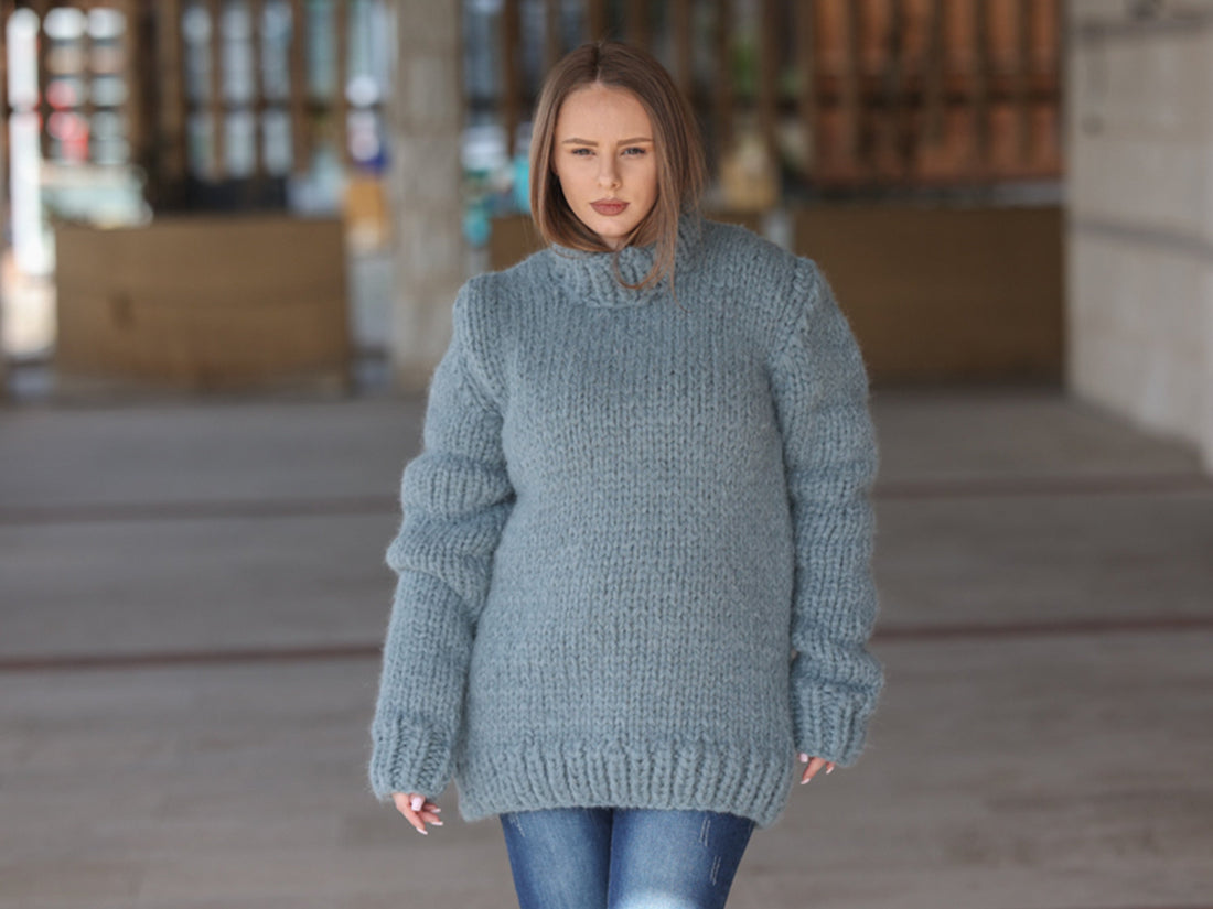 One available in size 6XL, Suri Alpaca Sweater, Chunky Knit, Hand Knitted Crewneck  T2217