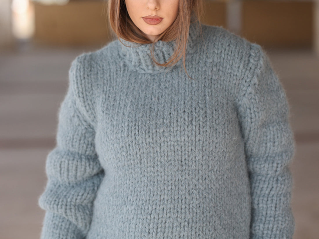 One available in size 6XL, Suri Alpaca Sweater, Chunky Knit, Hand Knitted Crewneck  T2217
