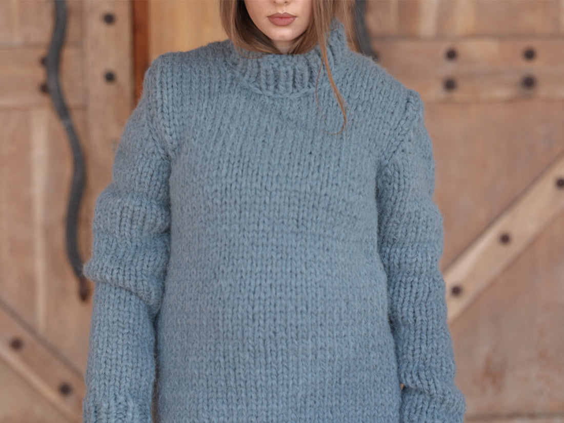 One available in size 6XL, Suri Alpaca Sweater, Chunky Knit, Hand Knitted Crewneck  T2217