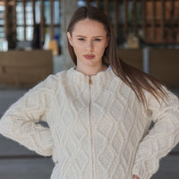 One available in size 2XL , Baby Alpaca Cardigan, Hand Knit Cable Zip Sweater T2210