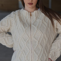 One available in size 2XL , Baby Alpaca Cardigan, Hand Knit Cable Zip Sweater T2210